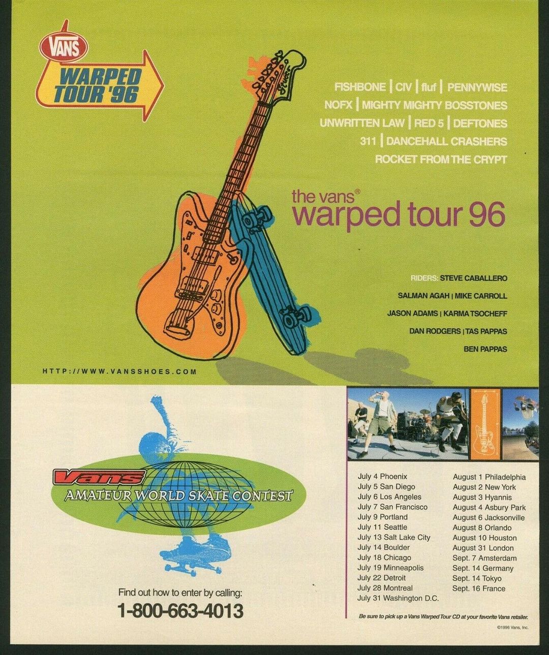 warped tour dates 1996